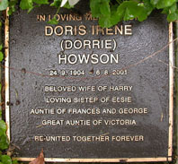 Doris Irene Bowden Memorial Plaque