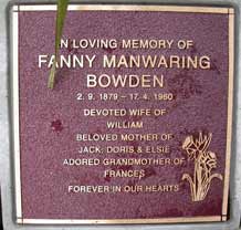 Fanny Bowden's plaque