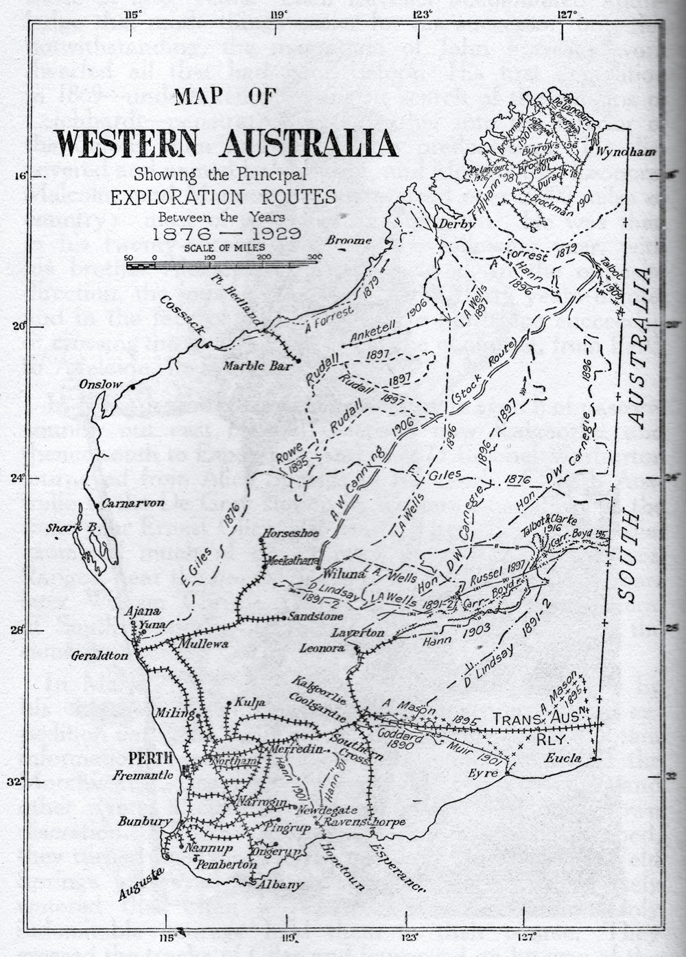 Map of Exploration Routes of Western Australia 1876-1929